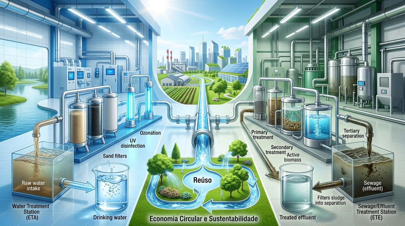 Tratamento de Efluentes: Entenda a Diferença entre ETE, ETA e Reúso em 2026